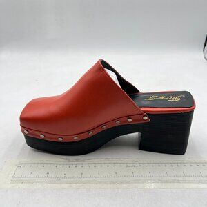 FOWT Brown Square Toe Slip on Muels Rivet Studded Chunky Mid Heel Slippers